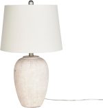 23" Distressed Cream/Beige Rustic Ceramic Jar Table Lamp for Bedroom, Living Room, Dining Office, with Ivory Shade - Image 3