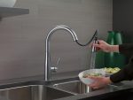 Brushed nickel kitchen faucet with drop-down spray nozzle - Image 2