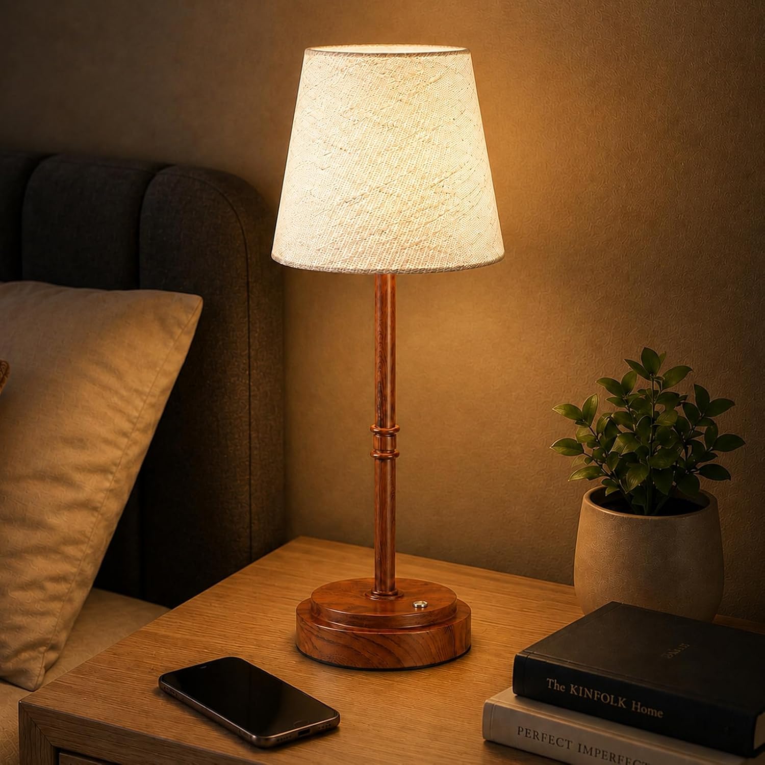 71EDe2vcaFL._AC_SL1500_ Rechargeable Cordless Table Lamp, Battery Operated Bedside Lamp, Wood Grain - Image 1