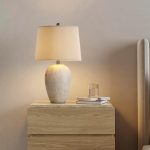 23" Distressed Cream/Beige Rustic Ceramic Jar Table Lamp for Bedroom, Living Room, Dining Office, with Ivory Shade - Image 2